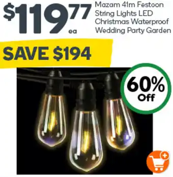 Woolworths Mazam 41m Festoon String Lights LED Christmas Waterproof Wedding Party Garden offer