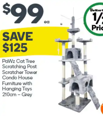 Woolworths Pawz Cat Tree Scratching Post Scratcher Tower Condo House Furniture with Hanging Toys 210cm - Grey offer