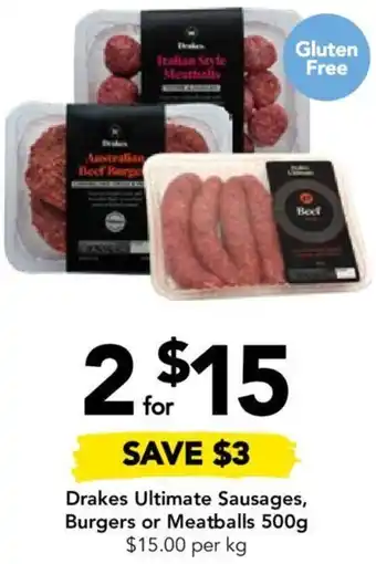 Drakes Drakes Ultimate Sausages, Burgers or Meatballs 500g offer
