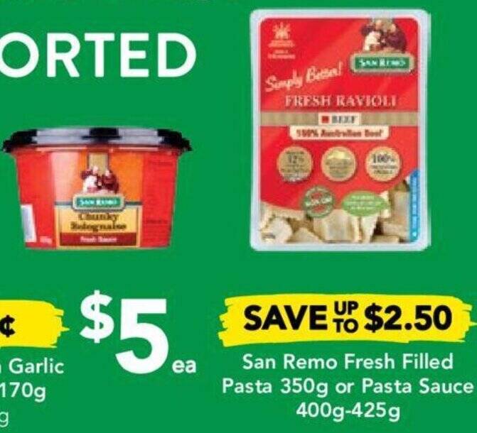 Drakes San Remo Fresh Filled Pasta 350g or Pasta Sauce 400g-425g offer