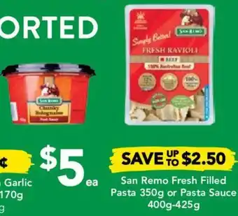 Drakes San Remo Fresh Filled Pasta 350g or Pasta Sauce 400g-425g offer