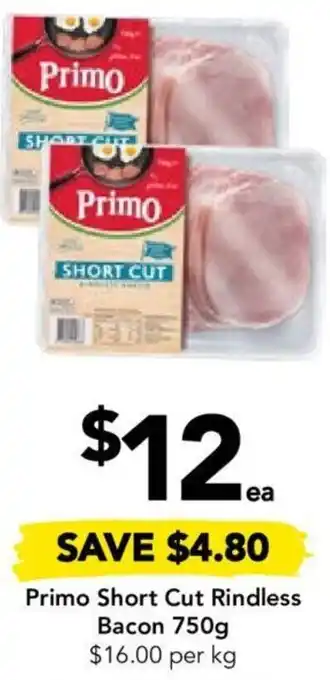 Drakes Primo Short Cut Rindless Bacon 750g offer