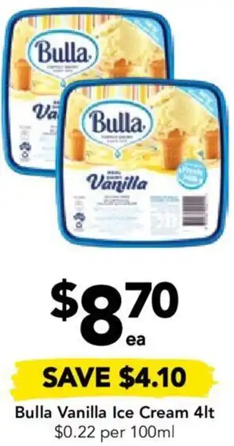 Drakes Bulla Vanilla Ice Cream 4lt offer
