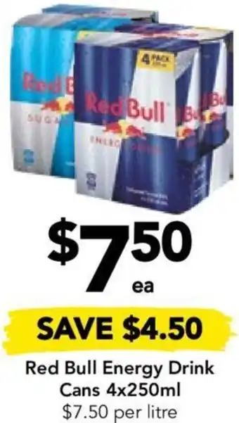 Drakes Red Bull Energy Drink Cans 4x250ml offer