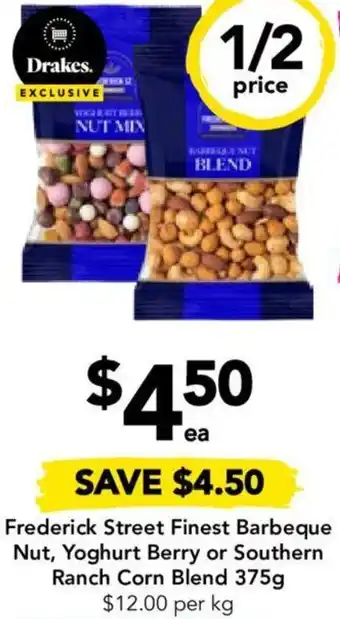 Drakes Frederick Street Finest Barbeque Nut, Yoghurt Berry or Southern Ranch Corn Blend 375g offer
