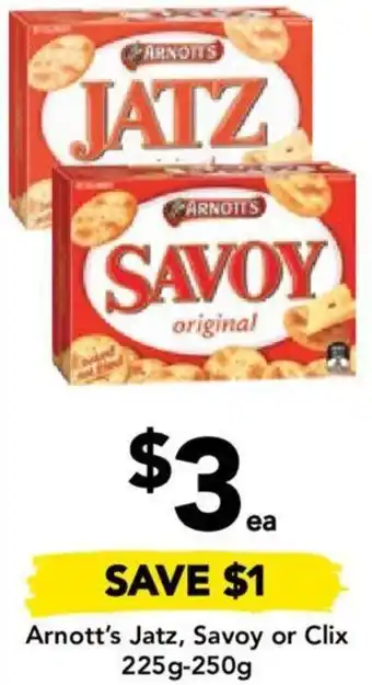 Arnott's Jatz, Savoy or Clix 225g-250g