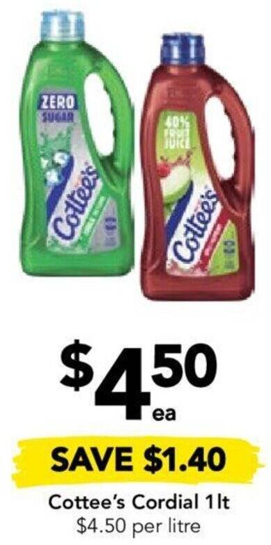 Drakes Cottee's Cordial 1lt offer