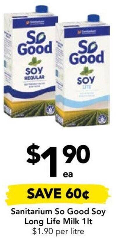 Drakes Sanitarium So Good Soy Long Life Milk 1lt offer