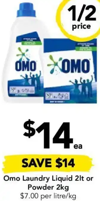 Drakes Omo Laundry Liquid 2lt or Powder 2kg offer