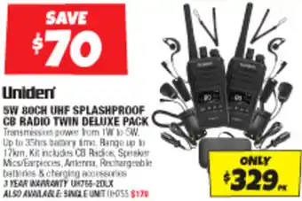 Autobarn 5W 80CH UHF SPLASHPROOF CB RADIO TWIN DELUXE PACK offer