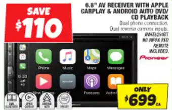 6.8" AV RECEIVER WITH APPLE CARPLAY & ANDROID AUTO DVD/CD PLAYBACK