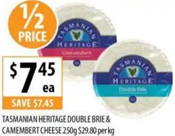 Supabarn TASMANIAN HERITAGE DOUBLE BRIE & CAMEMBERT CHEESE 250g offer