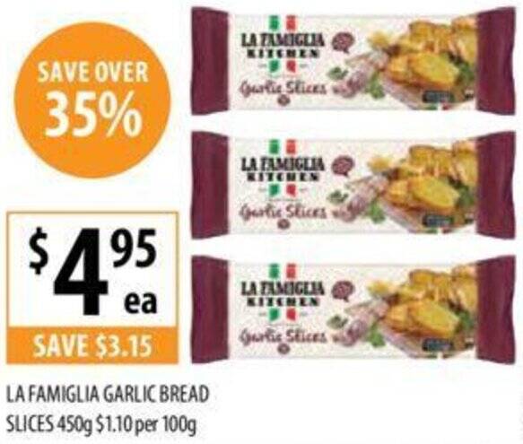 Supabarn LA FAMIGLIA GARLIC BREAD SLICES 450g offer