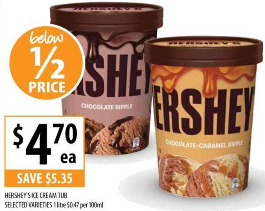 HERSHEY'S ICE CREAM TUB 1 litre offer at Supabarn