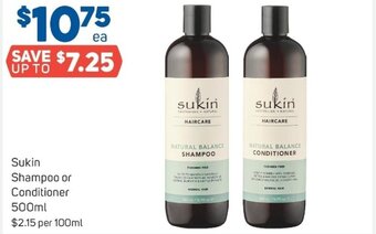 Foodland Sukin shampoo or conditioner 500ml offer