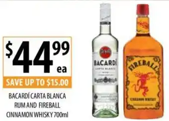 Supabarn BACARDI CARTA BLANCA RUM AND FIREBALL CINNAMON WHISKY 700ml offer