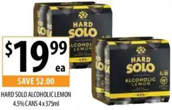 Supabarn HARD SOLO ALCOHOLIC LEMON 4.5% CANS 4x375ml offer
