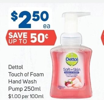 Foodland Dettol touch of foam hand wash pump 250ml offer