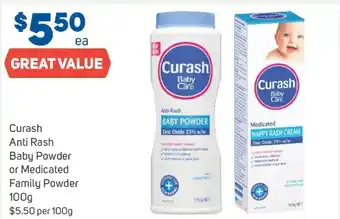 Foodland Curash anti rash baby powder or medicated family powder 100g offer