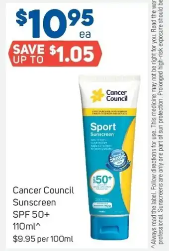 Foodland Cancer council sunscreen SPF 50+ 110ml offer