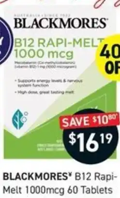 Chemist King BLACKMORES B12 Rapi-Melt 1000mcg offer