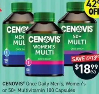 Chemist King CENOVIS Once Daily Men's, Women's or 50+ Multivitamin 100 Capsules offer