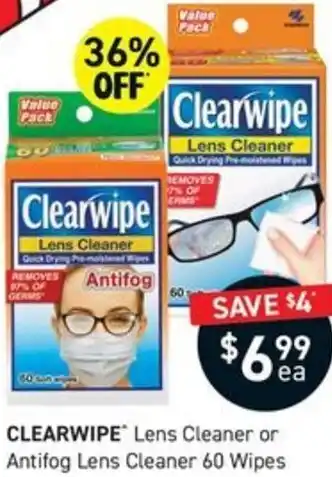 CLEARWIPE Lens Cleaner or Antifog Lens Cleaner 60 Wipes