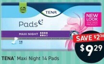 Chemist King TENA Maxi Night 14 Pads offer
