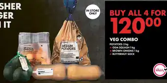 Woolworths VEG COMBO POTATOES 2 kg + GEM SQUASH 1 kg + BROWN ONIONS 1 kg offer