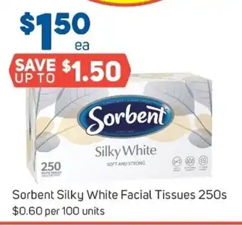 Foodland Sorbent silky white facial tissues 250s offer