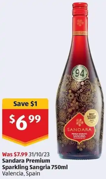 ALDI Sandara Premium Sparkling Sangria 750ml offer