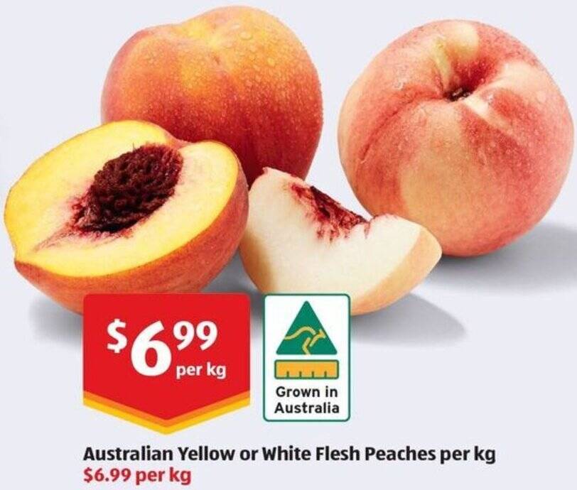 ALDI Australian Yellow or White Flesh Peaches per kg offer