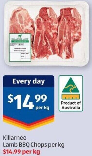 ALDI Killarnee Lamb BBQ Chops per kg offer