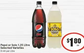 IGA Pepsi or Solo 1.25 Litre offer
