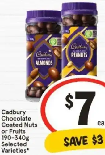 IGA Cadbury Chocolate Coated Nuts or Fruits 190-340g offer