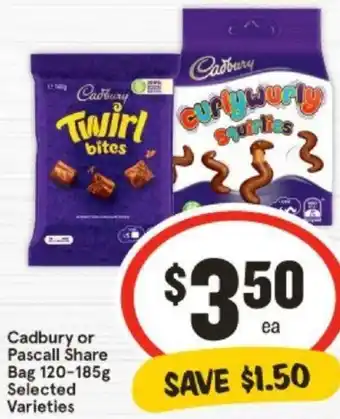 IGA Cadbury or Pascall Share Bag 120-185g offer