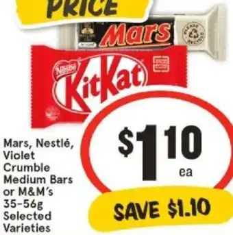 IGA Mars, Nestlé, Violet Crumble Medium Bars or M&M's 35-56g offer
