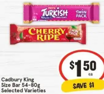 IGA Cadbury King Size Bar 54-80g offer