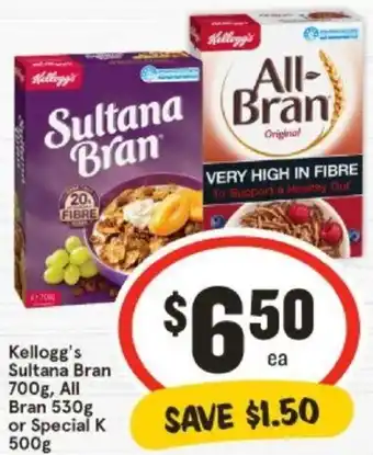 Kellogg's Sultana Bran 700g, All Bran 530g or Special K 500g