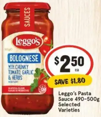 IGA Leggo's Pasta Sauce 490-500g offer