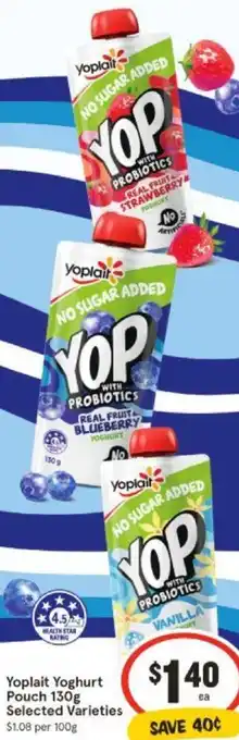 IGA Yoplait Yoghurt Pouch 130g offer