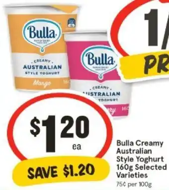 IGA Bulla Creamy Australian Style Yoghurt 160g offer