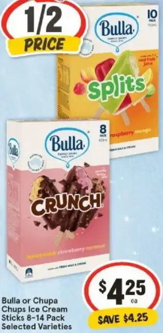 IGA Bulla or Chupa Chups Ice Cream Sticks 8-14 Pack offer