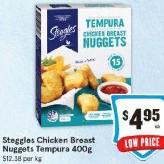Steggles Chicken Breast 1 Nuggets Tempura 400g offer at IGA