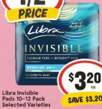 IGA Libra Invisible Pads 10-12 Pack offer
