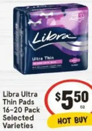 IGA Libra Ultra Thin Pads 16-20 Pack offer