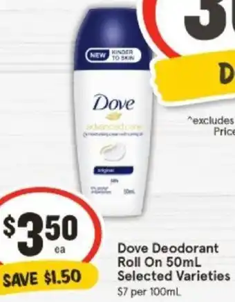IGA Dove Deodorant Roll On 50mL offer
