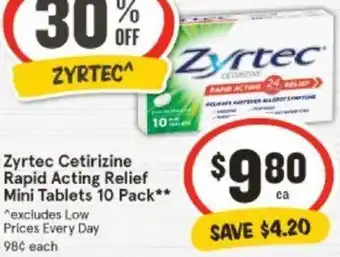 IGA Zyrtec Cetirizine Rapid Acting Relief Mini Tablets 10 Pack offer