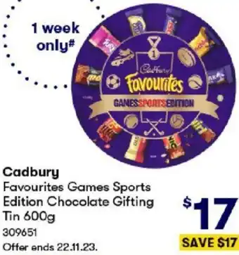 BIG W Cadbury Favourites Games Sports Edition Chocolate Gifting Tin 600g offer