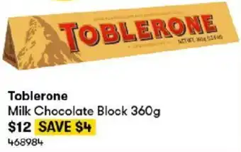 BIG W Toblerone Milk Chocolate Block 360g offer